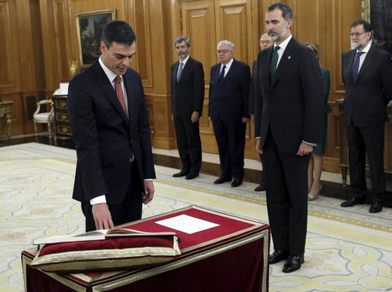 Sanchez sworn in as spain's head of government by the king